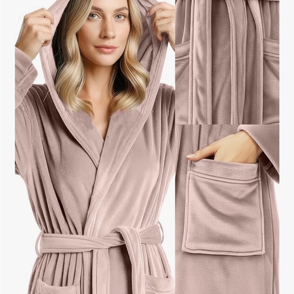 NY Thread Luxurious Taupe Hooded Robe NWT - Picture 3 of 3